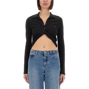 COURREGES Women's Long-Sleeve Cropped Polo Shirt Women BLACK T-Shirts & Tops